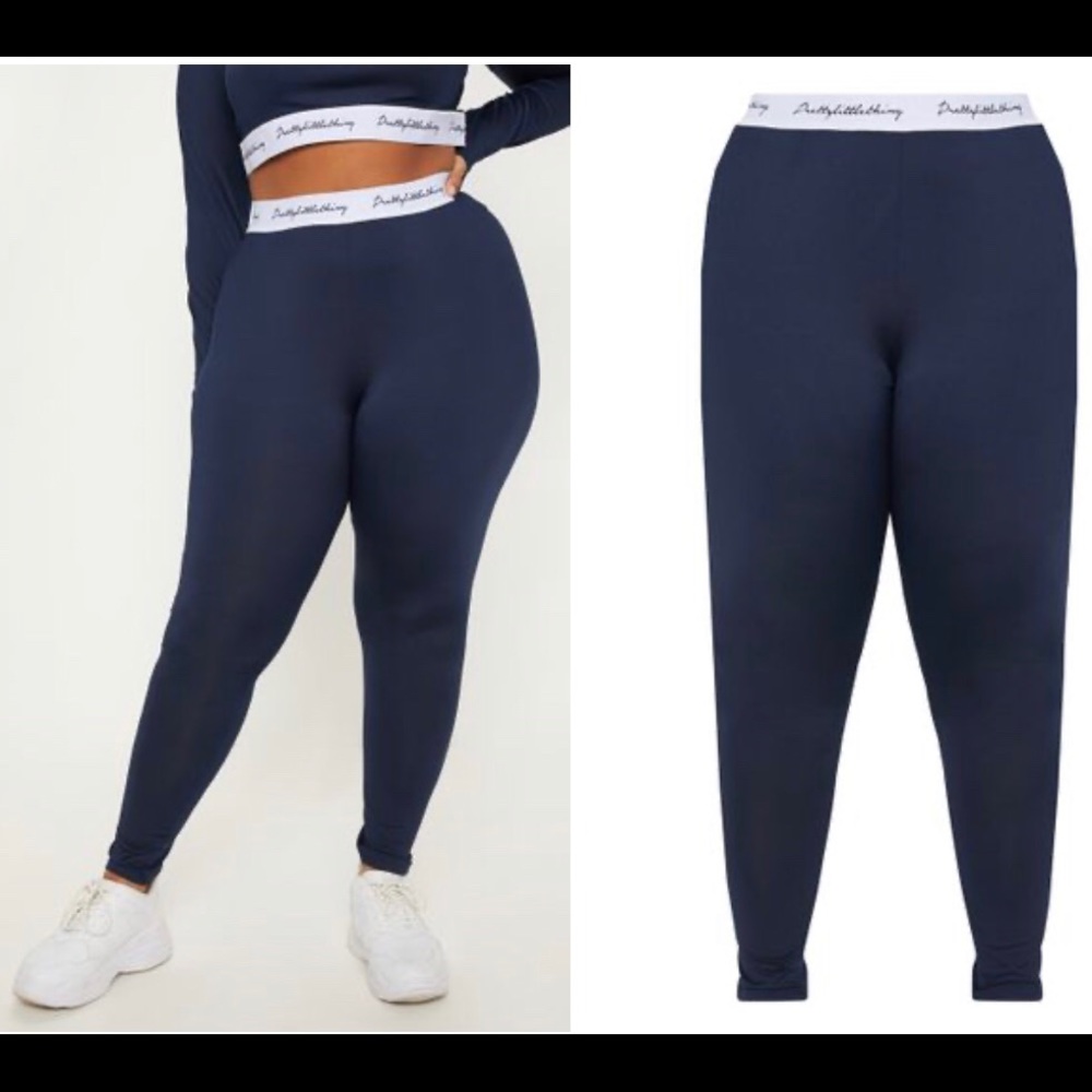 Plus Navy Elasticated Band Leggings